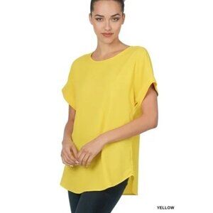 Zenana Bright Yellow Crewneck Short Sleeve Top XL